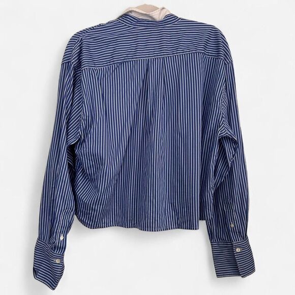 Madewell Boyfriend Fit Cropped Button-Up – Blue White Pinstripe (XL) - Picture 3 of 7